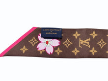画像をギャラリービューアに読み込む, 極美品 LOUIS VUITTON ルイヴィトン 村上隆 バンドーBB スカーフ チェリーブロッサム モノグラム M96084 シルク ブラウン 中古 4b005388
