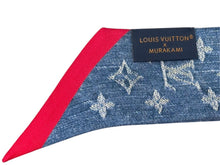画像をギャラリービューアに読み込む, 極美品 LOUIS VUITTON ルイヴィトン 村上隆 バンドーBB スカーフ チェリー モノグラム デニム M96390 シルク ブルー 中古 4b005389