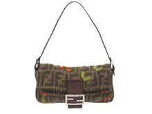 画像をギャラリービューアに読み込む, FENDI フェンディ ズッカ柄 マンマバケット ワンショルダーバッグ 木の実 フェルト レザー ブラウン シルバー金具 ロゴ 良品 中古 4b005397