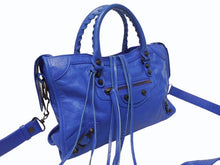 画像をギャラリービューアに読み込む, BALENCIAGA バレンシアガ クラシックシティ ショルダーバッグ 431621 4313 Z 56800 ブルー アンティークゴールド金具 美品 中古 4b005424