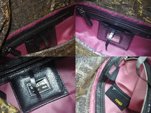 画像をギャラリービューアに読み込む, 極美品 FENDI フェンディ マンマバケット ワンショルダーバッグ 8BR600 ズッカ柄 キャンバス ラインストーン ラメ レザー 中古 4b005425