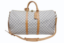 画像をギャラリービューアに読み込む, LOUIS VUITTON ルイヴィトン ダミエ アズール キーポル55 ボストンバッグ N41429 PVC ヌメ革 ホワイト ブラウン 美品 中古 4b005433