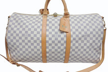 画像をギャラリービューアに読み込む, LOUIS VUITTON ルイヴィトン ダミエ アズール キーポル55 ボストンバッグ N41429 PVC ヌメ革 ホワイト ブラウン 美品 中古 4b005433