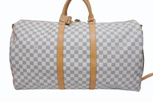 画像をギャラリービューアに読み込む, LOUIS VUITTON ルイヴィトン ダミエ アズール キーポル55 ボストンバッグ N41429 PVC ヌメ革 ホワイト ブラウン 美品 中古 4b005433