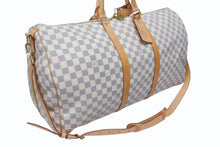 画像をギャラリービューアに読み込む, LOUIS VUITTON ルイヴィトン ダミエ アズール キーポル55 ボストンバッグ N41429 PVC ヌメ革 ホワイト ブラウン 美品 中古 4b005433