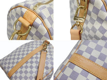 画像をギャラリービューアに読み込む, LOUIS VUITTON ルイヴィトン ダミエ アズール キーポル55 ボストンバッグ N41429 PVC ヌメ革 ホワイト ブラウン 美品 中古 4b005433