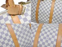 画像をギャラリービューアに読み込む, LOUIS VUITTON ルイヴィトン ダミエ アズール キーポル55 ボストンバッグ N41429 PVC ヌメ革 ホワイト ブラウン 美品 中古 4b005433