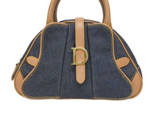 Load image into Gallery viewer, CHRISTIAN DIOR クリスチャンディオール ミニハンドバッグ ダブルサドルバッグ BO E 0501 ネイビー ブラウン ゴールド金具 美品 中古 4b005435