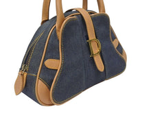 Load image into Gallery viewer, CHRISTIAN DIOR クリスチャンディオール ミニハンドバッグ ダブルサドルバッグ BO E 0501 ネイビー ブラウン ゴールド金具 美品 中古 4b005435