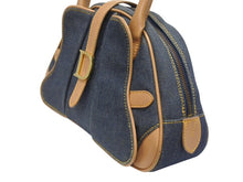 Load image into Gallery viewer, CHRISTIAN DIOR クリスチャンディオール ミニハンドバッグ ダブルサドルバッグ BO E 0501 ネイビー ブラウン ゴールド金具 美品 中古 4b005435