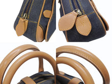 Load image into Gallery viewer, CHRISTIAN DIOR クリスチャンディオール ミニハンドバッグ ダブルサドルバッグ BO E 0501 ネイビー ブラウン ゴールド金具 美品 中古 4b005435