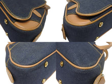 Load image into Gallery viewer, CHRISTIAN DIOR クリスチャンディオール ミニハンドバッグ ダブルサドルバッグ BO E 0501 ネイビー ブラウン ゴールド金具 美品 中古 4b005435