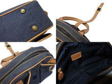 Load image into Gallery viewer, CHRISTIAN DIOR クリスチャンディオール ミニハンドバッグ ダブルサドルバッグ BO E 0501 ネイビー ブラウン ゴールド金具 美品 中古 4b005435