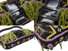 画像をギャラリービューアに読み込む, 極美品 FENDI フェンディ ビーズ刺繍 マンマバケット ハンドバッグ ブラック マルチカラー キャンバス ビーズ レザー ワンショルダー 26424 中古 4b005436