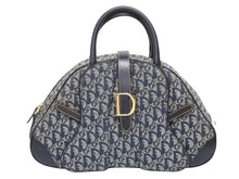 画像をギャラリービューアに読み込む, Christian Dior クリスチャンディオール ダブルサドルバッグ トロッター キャンバス レザー ネイビー ゴールド金具 美品 中古 4b005453
