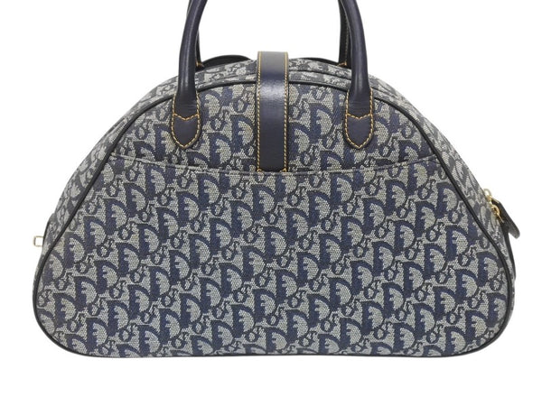 Christian Dior クリスチャンディオール ダブルサドルバッグ トロッター キャンバス レザー ネイビー ゴールド金具 美品 中古 4b005453