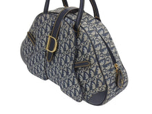 画像をギャラリービューアに読み込む, Christian Dior クリスチャンディオール ダブルサドルバッグ トロッター キャンバス レザー ネイビー ゴールド金具 美品 中古 4b005453