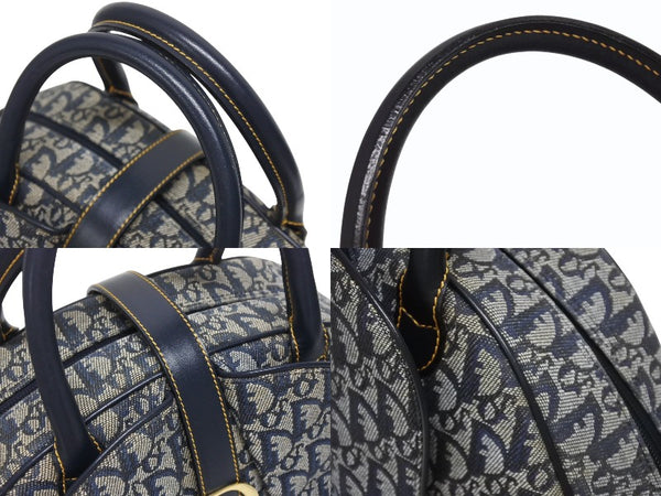 Christian Dior クリスチャンディオール ダブルサドルバッグ トロッター キャンバス レザー ネイビー ゴールド金具 美品 中古 4b005453