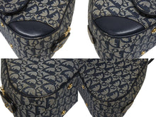 画像をギャラリービューアに読み込む, Christian Dior クリスチャンディオール ダブルサドルバッグ トロッター キャンバス レザー ネイビー ゴールド金具 美品 中古 4b005453