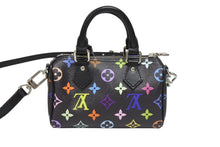 画像をギャラリービューアに読み込む, 新品同様 LOUIS VUITTON ルイヴィトン ナノスピーディ 村上隆 マルチカラー ブラック 2WAYバッグ M13406 PVC レザー 中古 4b005454