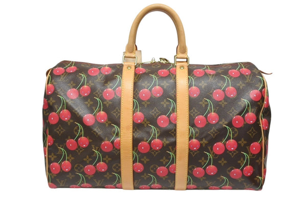 極美品 LOUIS VUITTON ルイヴィトン キーポル45 ボストンバッグ M95011 モノグラム チェリー PVC レザー ブラウン 村上隆 美品 中古 4b005477