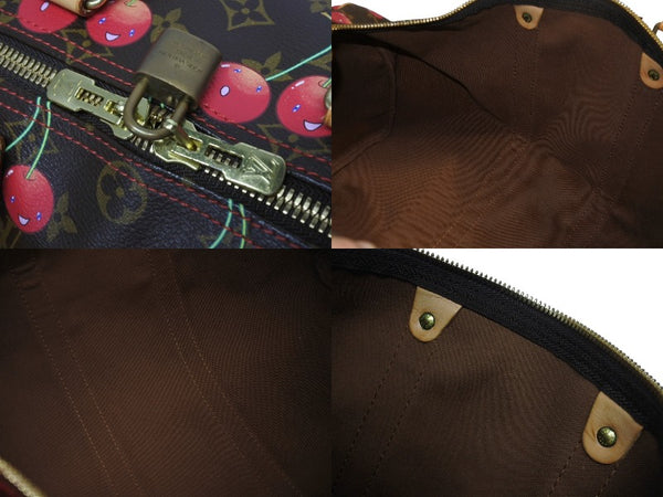 極美品 LOUIS VUITTON ルイヴィトン キーポル45 ボストンバッグ M95011 モノグラム チェリー PVC レザー ブラウン 村上隆 美品 中古 4b005477