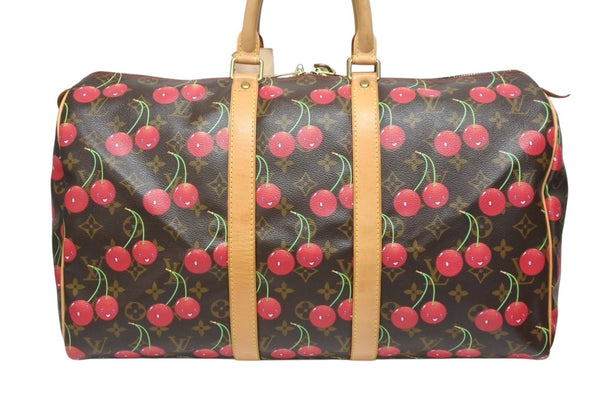 極美品 LOUIS VUITTON ルイヴィトン キーポル45 ボストンバッグ M95011 モノグラム チェリー PVC レザー ブラウン 村上隆 美品 中古 4b005477