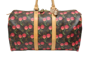 極美品 LOUIS VUITTON ルイヴィトン キーポル45 ボストンバッグ M95011 モノグラム チェリー PVC レザー ブラウン 村上隆 美品 中古 4b005477