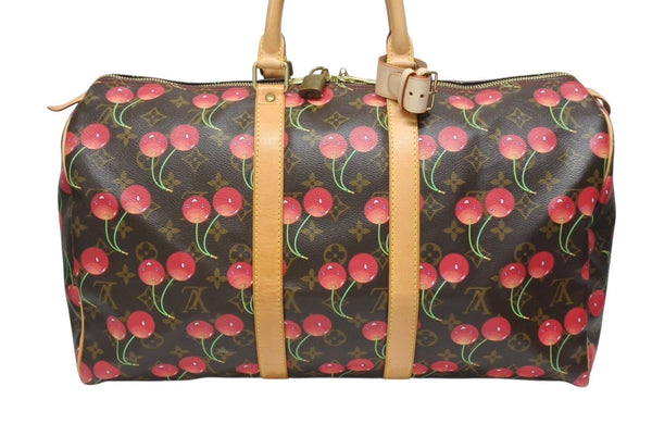 極美品 LOUIS VUITTON ルイヴィトン キーポル45 ボストンバッグ M95011 モノグラム チェリー PVC レザー ブラウン 村上隆 美品 中古 4b005477