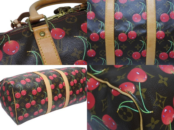 極美品 LOUIS VUITTON ルイヴィトン キーポル45 ボストンバッグ M95011 モノグラム チェリー PVC レザー ブラウン 村上隆 美品 中古 4b005477