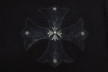 Load image into Gallery viewer, CHROME HEARTS クロムハーツ ロングカーディガン サイズL CHプラス クロスレザーパッチ カシミヤ ウール シルバー925 美品 中古 4b005487