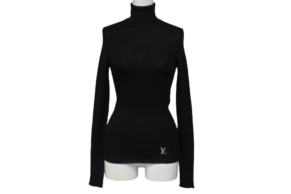 Mint condition LOUIS VUITTON long-sleeved knit sweater, size RW211W IQS FGKL22 Size XS Wool Silk Black Logo Used 4b005525