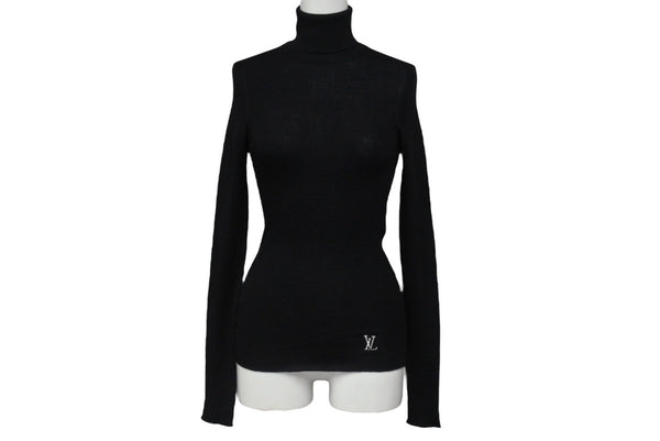 極美品 LOUIS VUITTON ルイヴィトン 長袖ニットセーター RW211W IQS FGKL22 サイズXS ウール シルク ブラック ロゴ 中古 4b005525