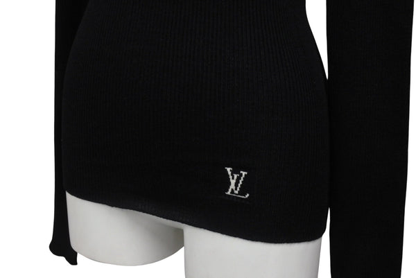 極美品 LOUIS VUITTON ルイヴィトン 長袖ニットセーター RW211W IQS FGKL22 サイズXS ウール シルク ブラック ロゴ 中古 4b005525