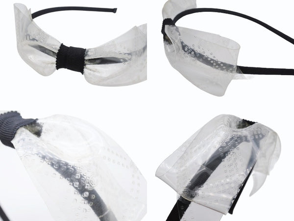 CHANEL シャネル カチューシャ ヘアバンド ココマークリボン18S刻印 クリア ブラック PVC 美品 中古 4b005527