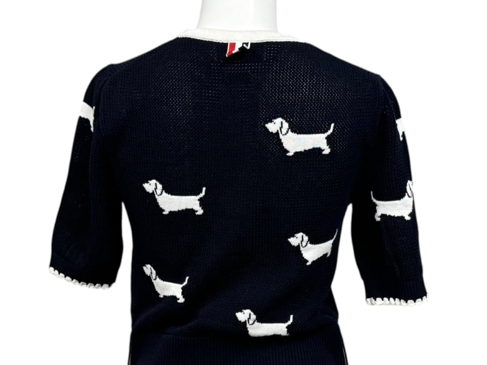 極美品 THOM BROWNE トムブラウン ニット・セーター ネイビー ホワイト コットン ナイロン FKA444A-Y3006-415 中古 4b005537