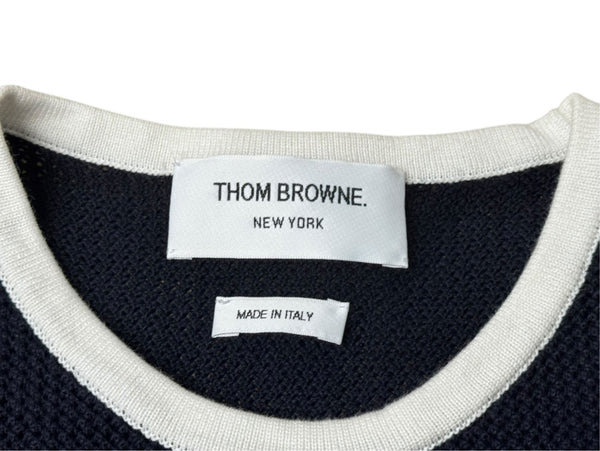 極美品 THOM BROWNE トムブラウン ニット・セーター ネイビー ホワイト コットン ナイロン FKA444A-Y3006-415 中古 4b005537