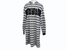 画像をギャラリービューアに読み込む, HERMES エルメス プルオーバーフーディー パーカー サイズ34 プリント グレー ボーダー柄 ロング丈 美品 中古 4b005539