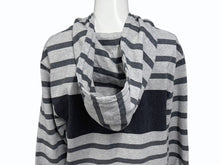 画像をギャラリービューアに読み込む, HERMES エルメス プルオーバーフーディー パーカー サイズ34 プリント グレー ボーダー柄 ロング丈 美品 中古 4b005539