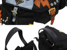 画像をギャラリービューアに読み込む, PRADA プラダ リュック テスート ロボット パッチ トライアングルロゴ 1BZ811 ナイロン レザー ブラック マルチカラー 美品 中古 4b005584