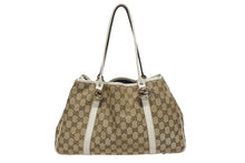 画像をギャラリービューアに読み込む, GUCCI グッチ GGキャンバス ハンドバッグ トートバッグ 232957 493492 キャンバス レザー ベージュ ゴールド シルバー金具 美品 中古 4b005594