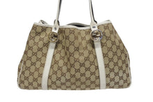 画像をギャラリービューアに読み込む, GUCCI グッチ GGキャンバス ハンドバッグ トートバッグ 232957 493492 キャンバス レザー ベージュ ゴールド シルバー金具 美品 中古 4b005594