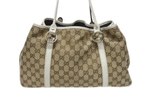 画像をギャラリービューアに読み込む, GUCCI グッチ GGキャンバス ハンドバッグ トートバッグ 232957 493492 キャンバス レザー ベージュ ゴールド シルバー金具 美品 中古 4b005594