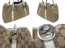 画像をギャラリービューアに読み込む, GUCCI グッチ GGキャンバス ハンドバッグ トートバッグ 232957 493492 キャンバス レザー ベージュ ゴールド シルバー金具 美品 中古 4b005594