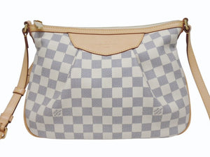 新品同様 LOUIS VUITTON ルイヴィトン シラクーサPM ショルダーバッグ N41113 ダミエアズールキャンバス ホワイト ベージュ 中古 4b005597