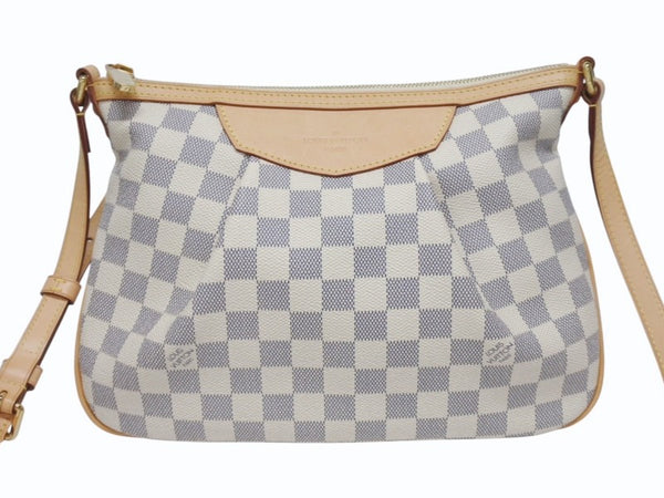 新品同様 LOUIS VUITTON ルイヴィトン シラクーサPM ショルダーバッグ N41113 ダミエアズールキャンバス ホワイト ベージュ 中古 4b005597