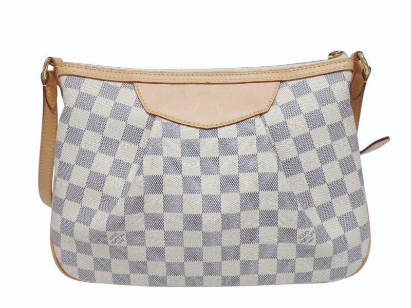 Like new LOUIS VUITTON Syracuse PM Shoulder Bag N41113 Damier Azur Canvas White Beige Used 4b005597