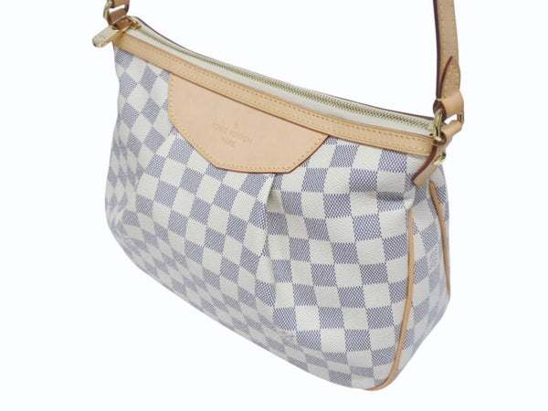 新品同様 LOUIS VUITTON ルイヴィトン シラクーサPM ショルダーバッグ N41113 ダミエアズールキャンバス ホワイト ベージュ 中古 4b005597