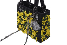 Load image into Gallery viewer, 新品未使用 Christian Dior クリスチャンディオール Lady Dior レディディオール スモール 2WAYバッグ 刺繍 サテン ブラック イエロー 中古 4b005678