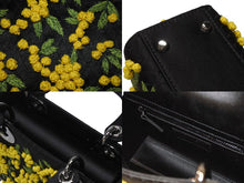 Load image into Gallery viewer, 新品未使用 Christian Dior クリスチャンディオール Lady Dior レディディオール スモール 2WAYバッグ 刺繍 サテン ブラック イエロー 中古 4b005678